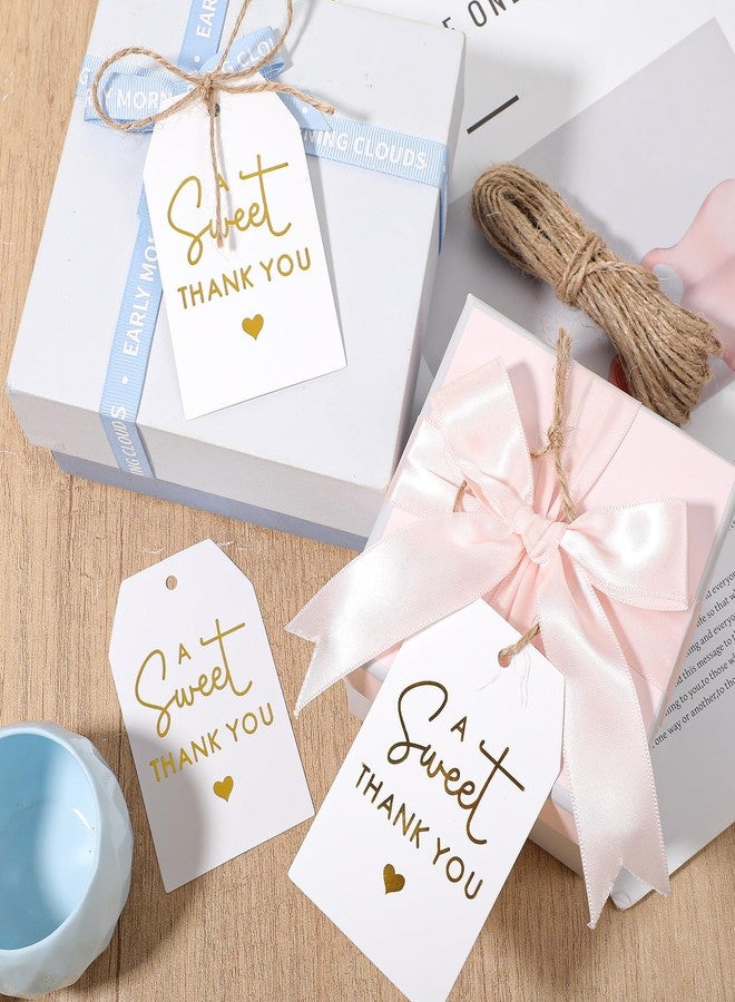 WJIAAA A Sweet Thank You Tags,50 White Gold Thank You Gift Tags with String White Paper Gift Wrap Tag for Wedding Birthday Christmas Anniversary Present Wrap - Image 3